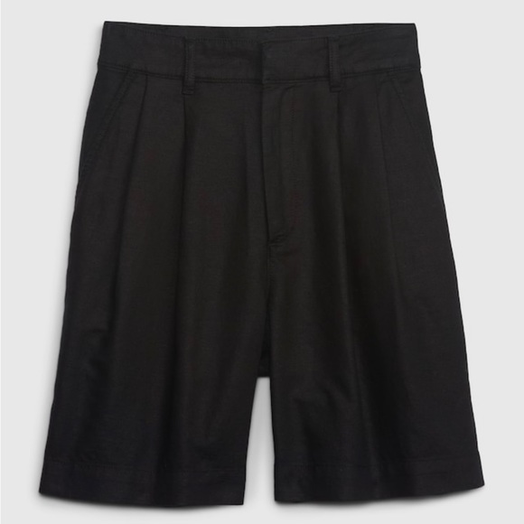 NWT Women’s Black Pleated Linen High-Rise Bermuda Trouser Shorts - Picture 3 of 5